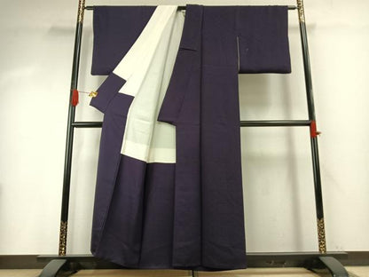 平和屋着物●上質な色無地　松皮菱地紋　深紫色　正絹　逸品　AABI1211fy