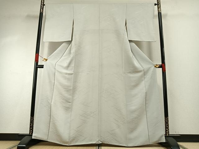 平和屋着物●上質な色無地　幾何学地紋　白花色　正絹　逸品　AABI1212fy