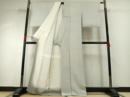 平和屋着物●上質な色無地　幾何学地紋　白花色　正絹　逸品　AABI1212fy