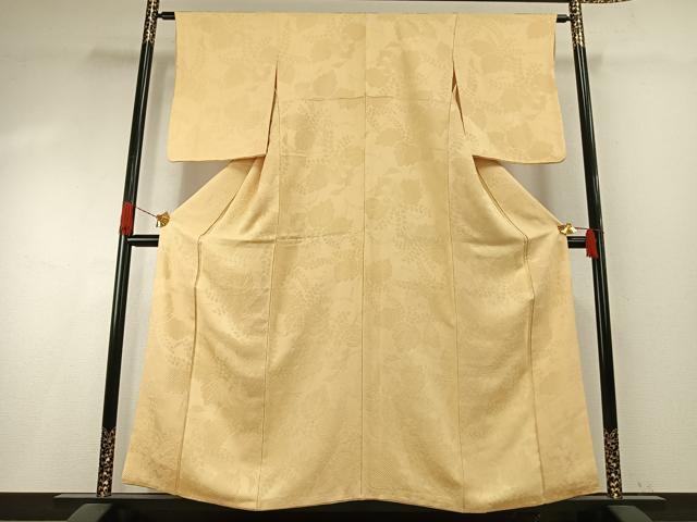 平和屋着物●上質な色無地　唐草地紋　砥粉色　正絹　逸品　AABI1213fy