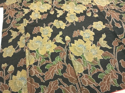 平和屋着物●小千谷紬　枝花文　黒地　正絹　逸品　AABI1221fy
