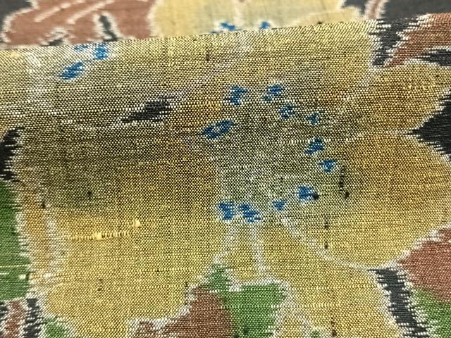 平和屋着物●小千谷紬　枝花文　黒地　正絹　逸品　AABI1221fy