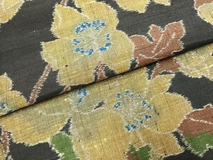 平和屋着物●小千谷紬　枝花文　黒地　正絹　逸品　AABI1221fy