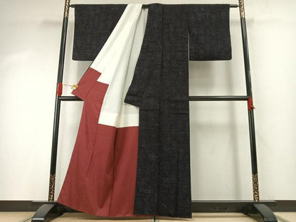 平和屋着物●結城ちぢみ　草花文　正絹　逸品　AABI1222fy