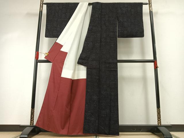 平和屋着物●結城ちぢみ　草花文　正絹　逸品　AABI1222fy