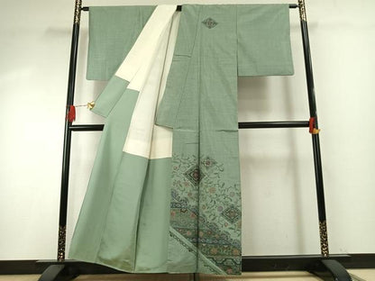 平和屋着物●中国三大刺繍　総刺繍　スワトウ刺繍　汕頭刺繍　訪問着　本場大島紬　唐草菱花文　正絹　逸品　AABI1223fy