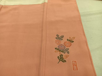平和屋着物●本加賀友禅作家　藤村加泉　色無地　草花地紋　東雲色　正絹　逸品　未使用　AABI1225fy