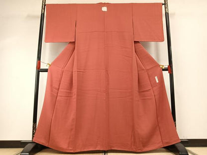 平和屋着物●本加賀友禅作家　毎田仁郎　色無地　草花地紋　浅緋色　正絹　逸品　未使用　AABI1227fy