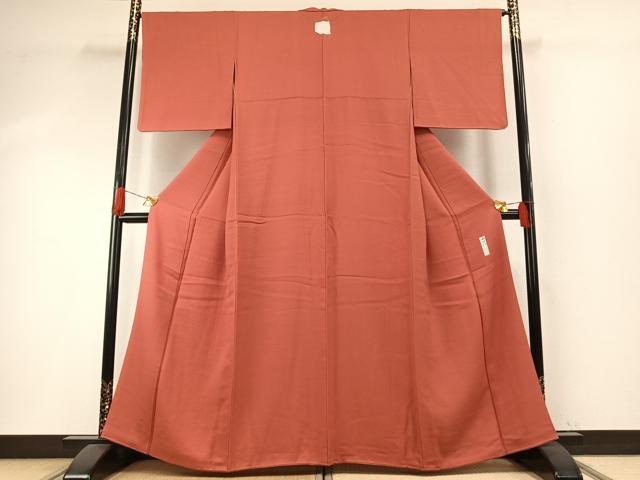 平和屋着物●本加賀友禅作家　毎田仁郎　色無地　草花地紋　浅緋色　正絹　逸品　未使用　AABI1227fy