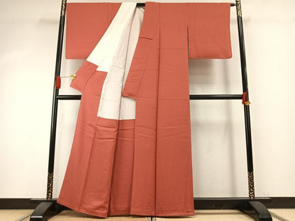平和屋着物●本加賀友禅作家　毎田仁郎　色無地　草花地紋　浅緋色　正絹　逸品　未使用　AABI1227fy
