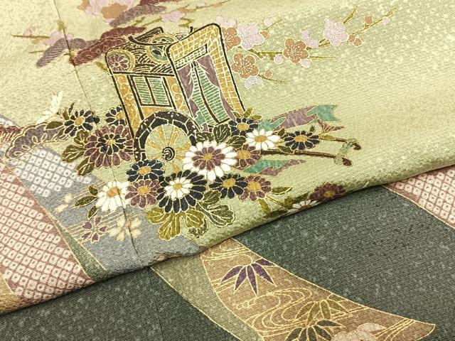 平和屋着物●訪問着　松竹梅　御所車花文　暈し染め　金彩　やまと誂製　正絹　逸品　AABI1229fy
