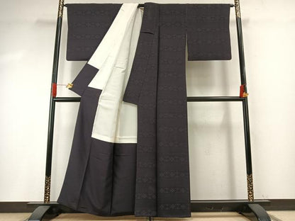 平和屋着物●お召　横段花文　正絹　逸品　AABI1231fy