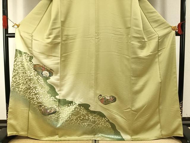 平和屋着物●訪問着　花鳥文箱文　暈し染め　金銀彩　正絹　逸品　AABI1232fy