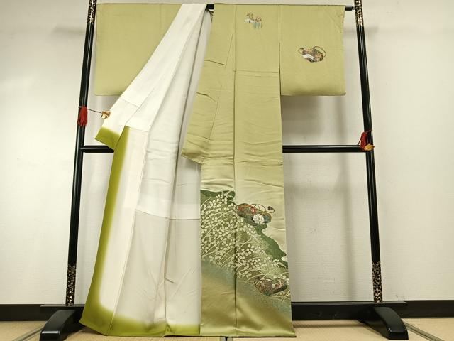 平和屋着物●訪問着　花鳥文箱文　暈し染め　金銀彩　正絹　逸品　AABI1232fy