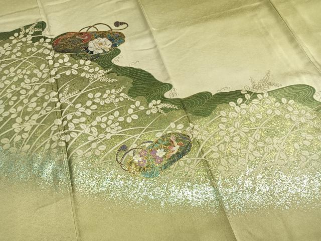 平和屋着物●訪問着　花鳥文箱文　暈し染め　金銀彩　正絹　逸品　AABI1232fy