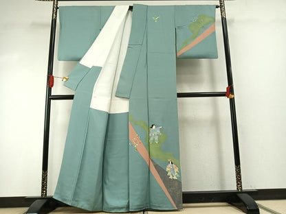 平和屋着物●訪問着　作家物　手描き　道長人物文　金彩　正絹　逸品　AABI1236fy