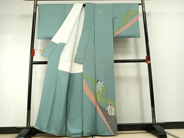 平和屋着物●訪問着　作家物　手描き　道長人物文　金彩　正絹　逸品　AABI1236fy