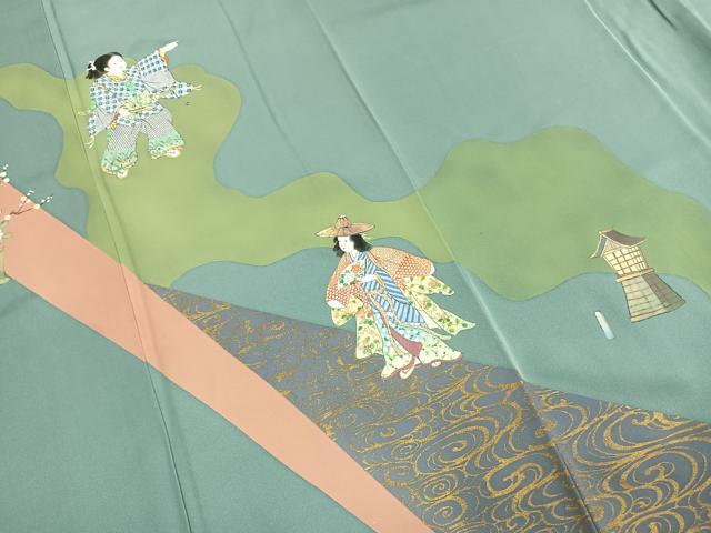 平和屋着物●訪問着　作家物　手描き　道長人物文　金彩　正絹　逸品　AABI1236fy
