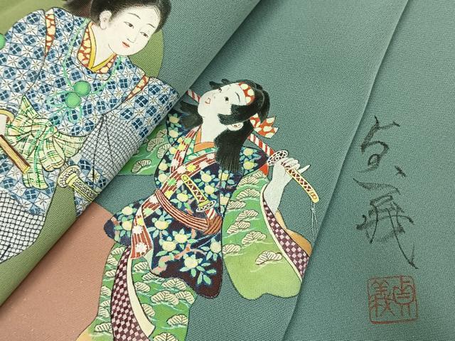 平和屋着物●訪問着　作家物　手描き　道長人物文　金彩　正絹　逸品　AABI1236fy