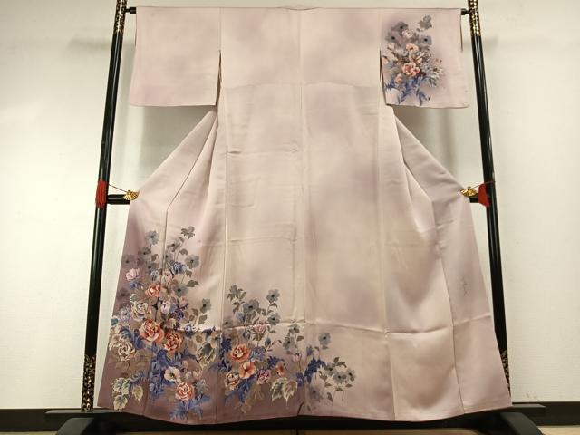 平和屋着物●染色作家　斉藤三才　訪問着　手描き　草花文　暈し染め　正絹　逸品　AABI1239fy