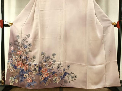 平和屋着物●染色作家　斉藤三才　訪問着　手描き　草花文　暈し染め　正絹　逸品　AABI1239fy