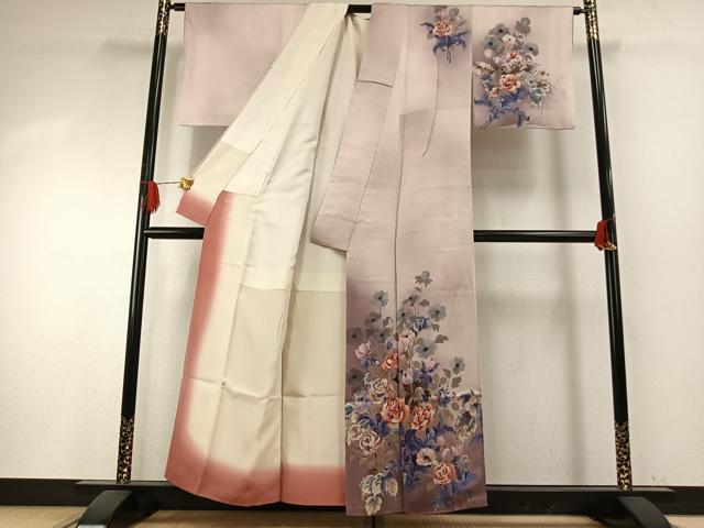 平和屋着物●染色作家　斉藤三才　訪問着　手描き　草花文　暈し染め　正絹　逸品　AABI1239fy