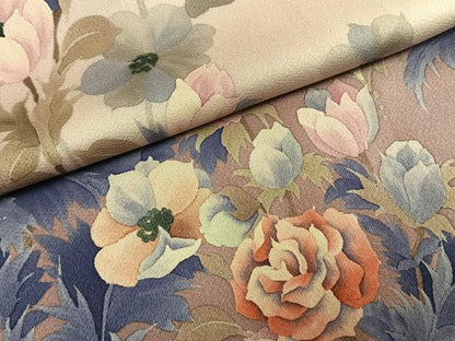平和屋着物●染色作家　斉藤三才　訪問着　手描き　草花文　暈し染め　正絹　逸品　AABI1239fy