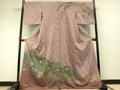 平和屋着物●訪問着　辻が花　暈し染め　金彩　銀通し地　正絹　逸品　AABI1240fy