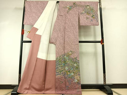 平和屋着物●訪問着　辻が花　暈し染め　金彩　銀通し地　正絹　逸品　AABI1240fy