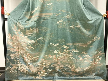 平和屋着物●訪問着　駒刺繍　松竹梅　風景文　暈し染め　金彩　西武百貨店扱い　ロング丈　正絹　逸品　AABI1247fy