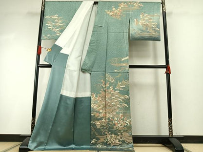 平和屋着物●訪問着　駒刺繍　松竹梅　風景文　暈し染め　金彩　西武百貨店扱い　ロング丈　正絹　逸品　AABI1247fy