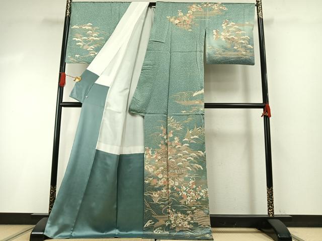 平和屋着物●訪問着　駒刺繍　松竹梅　風景文　暈し染め　金彩　西武百貨店扱い　ロング丈　正絹　逸品　AABI1247fy