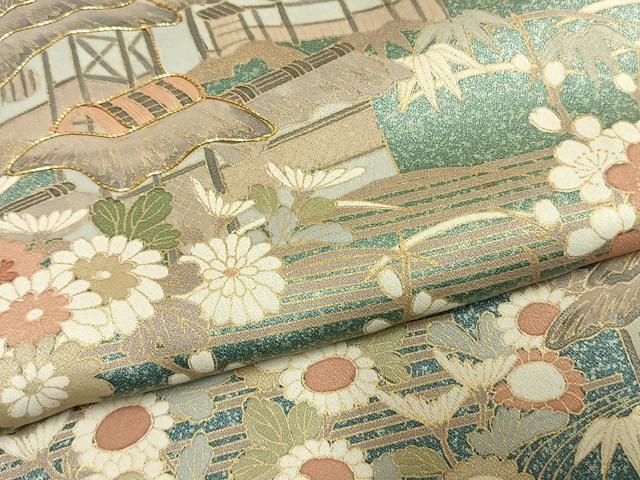 平和屋着物●訪問着　駒刺繍　松竹梅　風景文　暈し染め　金彩　西武百貨店扱い　ロング丈　正絹　逸品　AABI1247fy