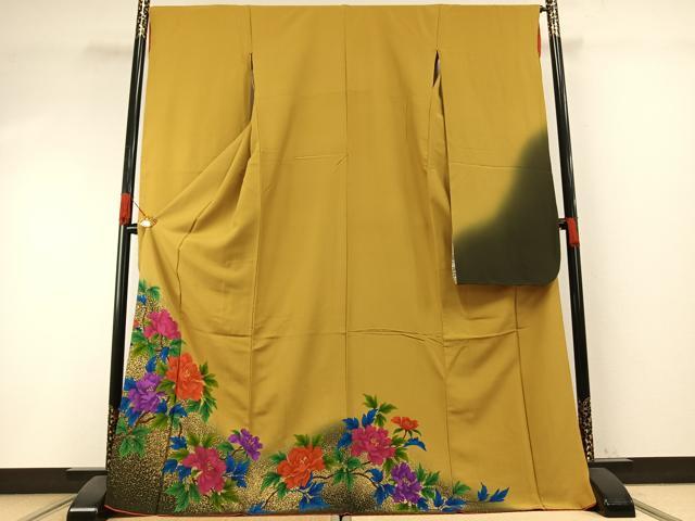 平和屋着物●豪華振袖　枝花文　暈し染め　金彩　ロング丈　正絹　逸品　AABI1248fy