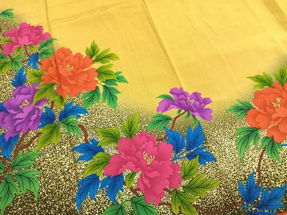 平和屋着物●豪華振袖　枝花文　暈し染め　金彩　ロング丈　正絹　逸品　AABI1248fy