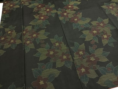 平和屋着物●本場大島紬　草花文　黒地　正絹　逸品　AABI1249fy
