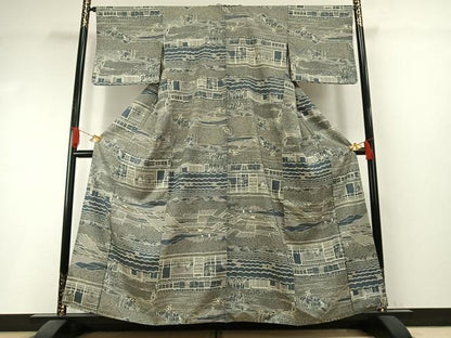 平和屋着物●上質な小紋　紬地　風景文　正絹　逸品　AABI1250fy