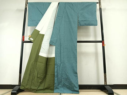 平和屋着物●上質な紬　よろけ縞　やまと誂製　正絹　逸品　未使用　AABI1252fy