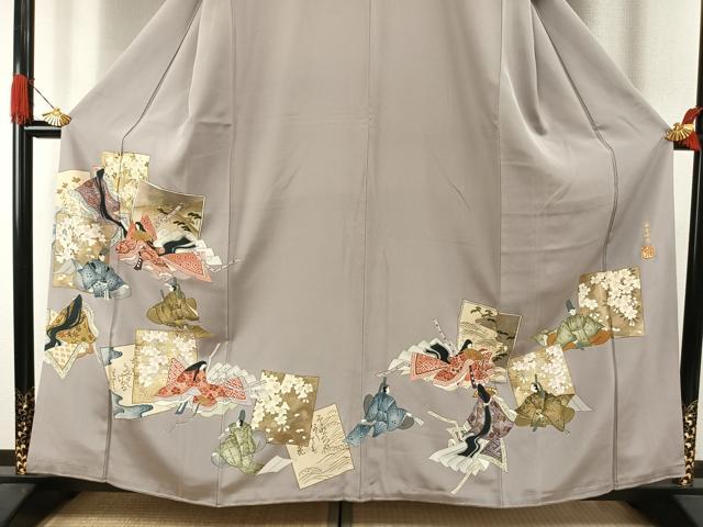 平和屋着物●金彩友禅作家　金彩の魔術師　堀省平　金煌織　色留袖　人物色紙重ね花文　本金使用　正絹　逸品　AABI1256fy