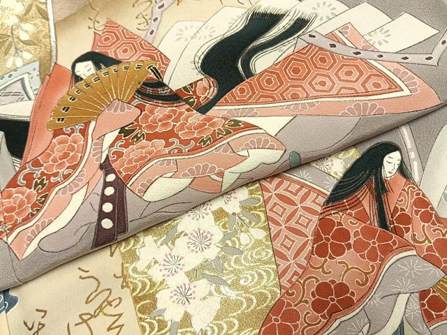 平和屋着物●金彩友禅作家　金彩の魔術師　堀省平　金煌織　色留袖　人物色紙重ね花文　本金使用　正絹　逸品　AABI1256fy
