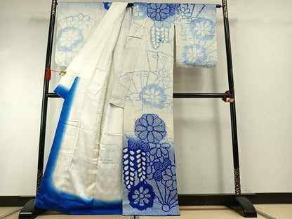 平和屋着物●訪問着　総絞り　草花文　暈し染め　正絹　逸品　AABI1257fy