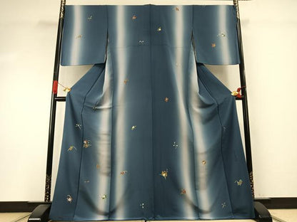 平和屋着物●岸田匡司　小紋　草花文　暈し染め　ロング丈　正絹　逸品　AABI1258fy