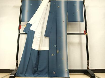 平和屋着物●岸田匡司　小紋　草花文　暈し染め　ロング丈　正絹　逸品　AABI1258fy