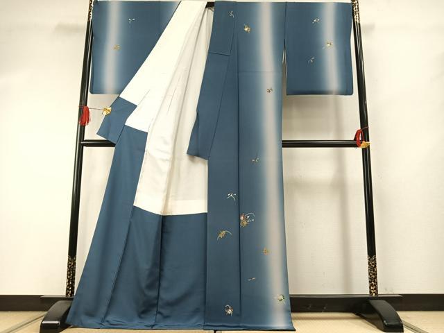 平和屋着物●岸田匡司　小紋　草花文　暈し染め　ロング丈　正絹　逸品　AABI1258fy