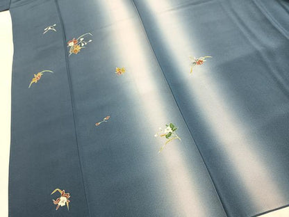平和屋着物●岸田匡司　小紋　草花文　暈し染め　ロング丈　正絹　逸品　AABI1258fy