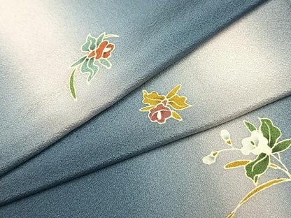 平和屋着物●岸田匡司　小紋　草花文　暈し染め　ロング丈　正絹　逸品　AABI1258fy