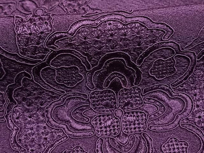 平和屋着物●中国三大刺繍　汕頭刺繍　スワトウ刺繍　総刺繍　振袖　花鳥文　葡萄色　正絹　逸品　AABI1259fy