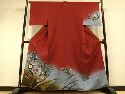 平和屋着物●染色作家　草野一騎　訪問着　手描き　枝花文　暈し染め　金彩　正絹　逸品　AABI1260fy