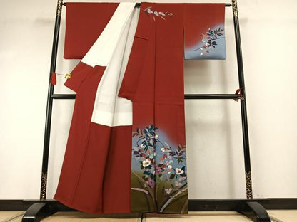 平和屋着物●染色作家　草野一騎　訪問着　手描き　枝花文　暈し染め　金彩　正絹　逸品　AABI1260fy