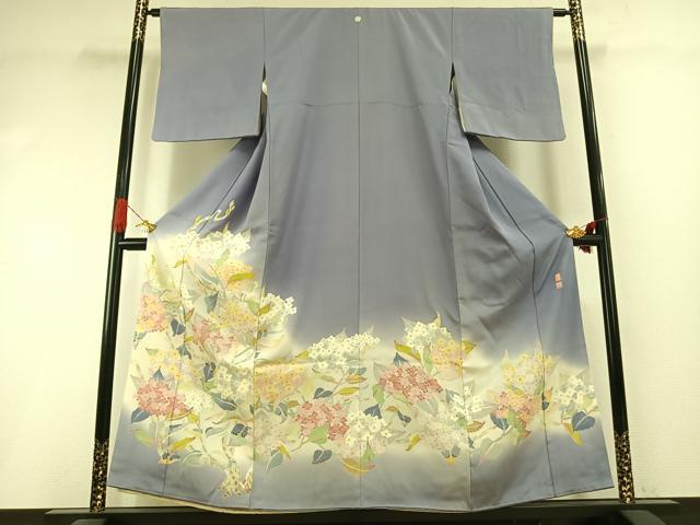平和屋着物●本加賀友禅作家　百貫華峰　色留袖　紫陽花　アジサイ　暈し染め　正絹　逸品　AABI1264fy